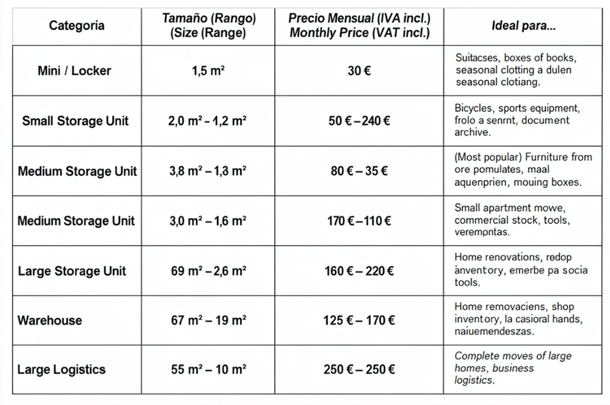 Storage unit prices and sizes - Trasteros Gavira Sotogrande, from 1.5 m² to 25 m²